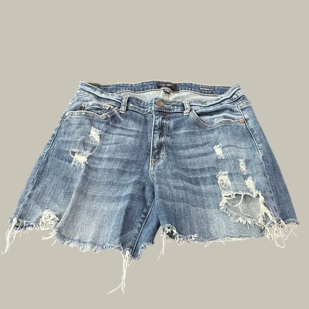 Judy Blue Boyfriend Fit Shorts Womens 30 Blue Distressed Frayed Hem Jean 2209